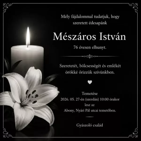 Mészáros István vendéglős temetésének időpontja