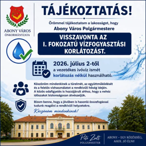 Megszűnt a vízfogyasztási korlátozása – közös felelősségünk a biztonságos ivóvízellátás