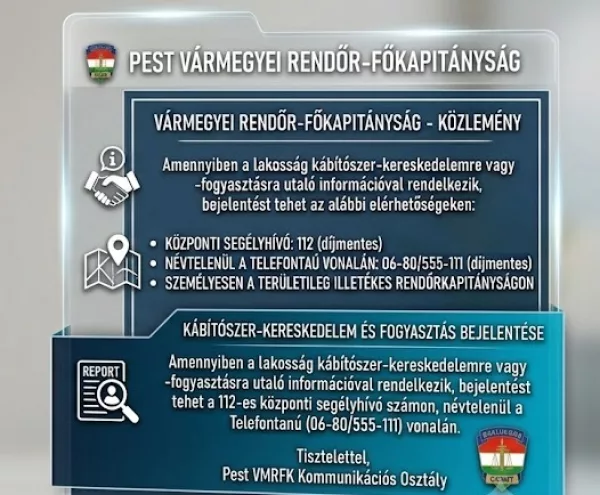 Kábítószerrel kapcsolatos bejelentés itt tehető