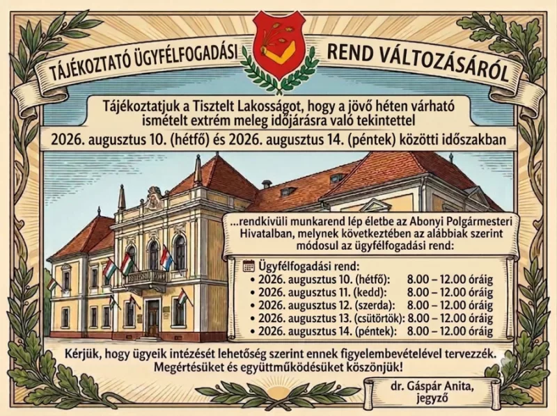 Ügyfélfogadási rend a Polgármesteri Hivatalban