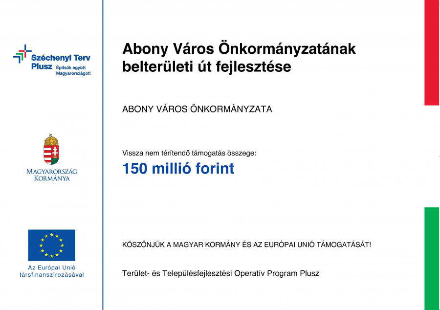 Abony Város Önkormányzatának belterületi út fejlesztése