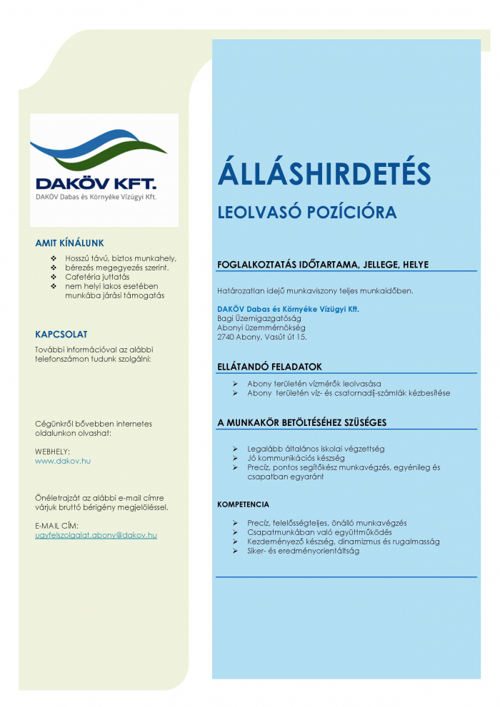 DAKÖV óraleolvasó álláslehetőség