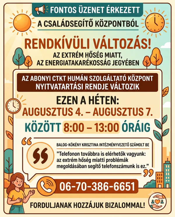 Fontos üzenet érkezett a Családsegítő Központból