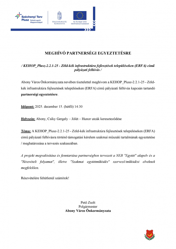 Meghívó partnerségi egyeztetésre