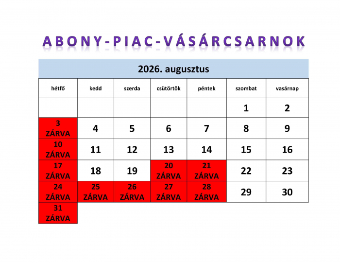 Piac nyitvatartása Abonyban