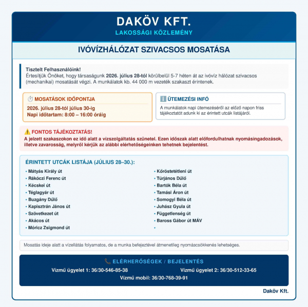 DAKÖV közlemény- szivacsos mosatás