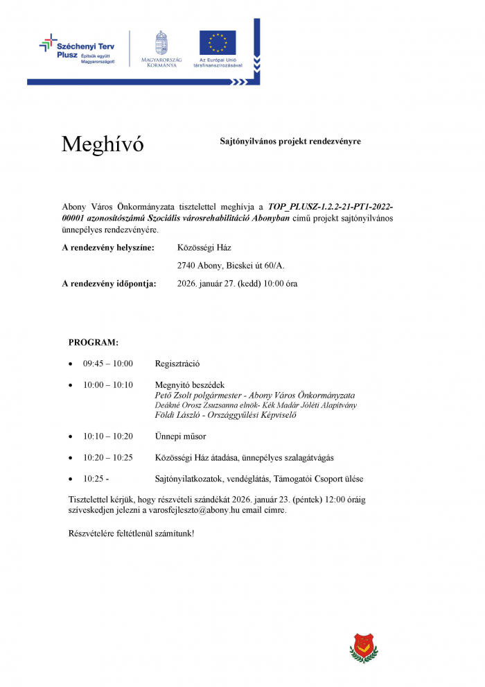 Meghívó sajtónyilvábos projekt rendezvényre