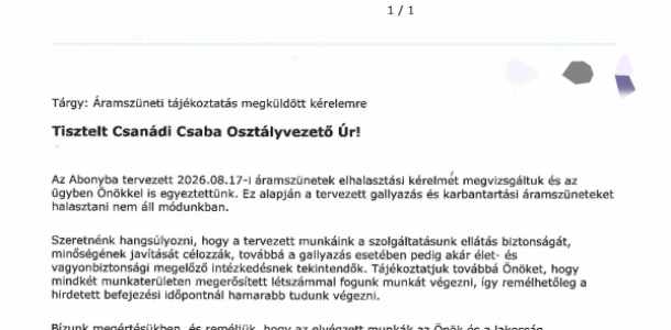 Figyelem! Hétfőn a dűlőkben több helyen is áramszünet lesz Abonyban