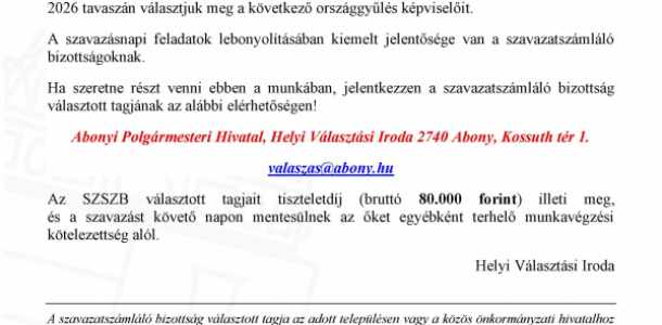 Hirdetmény- szavazatszámláló bizottsági tagnak jelentkezés